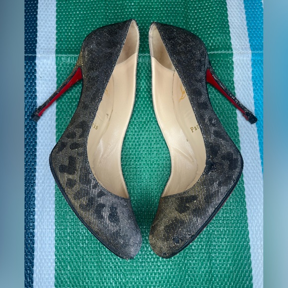 ✨🎉Christian Louboutin Lame Fifi 100 Leopard Print Gold and Silver Stiletto Pumps - Picture 1 of 16